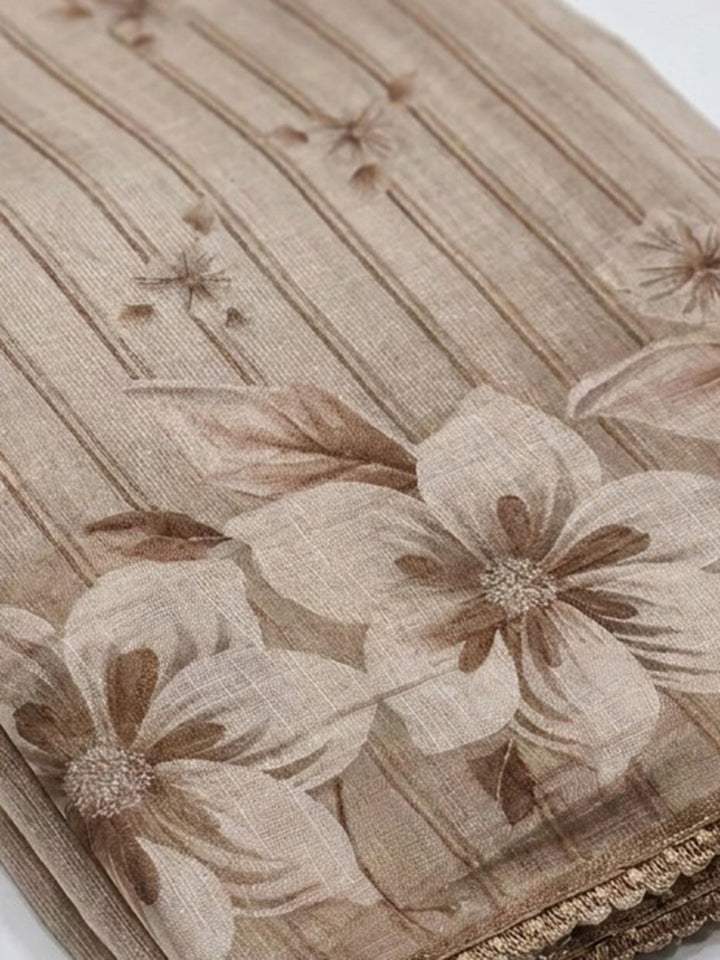 Brown Embroidery Chanderi Unstitched Dress Material