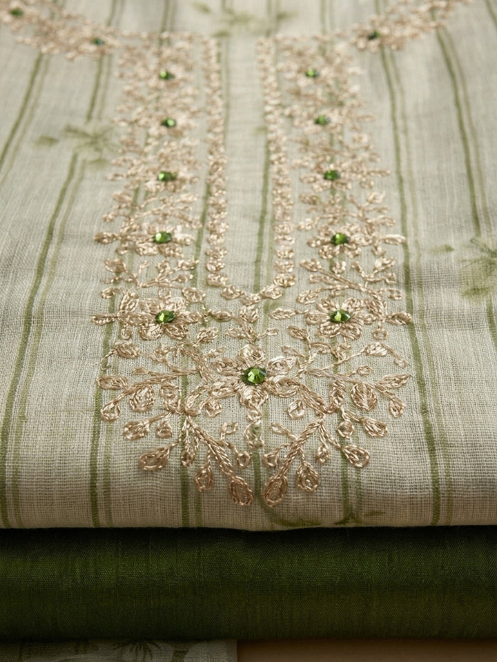 Mehndi Embroidery Chanderi Unstitched Dress Material