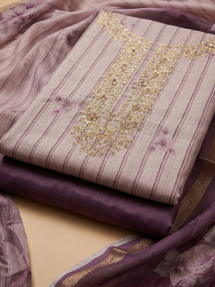 Purple Embroidery Chanderi Unstitched Dress Material