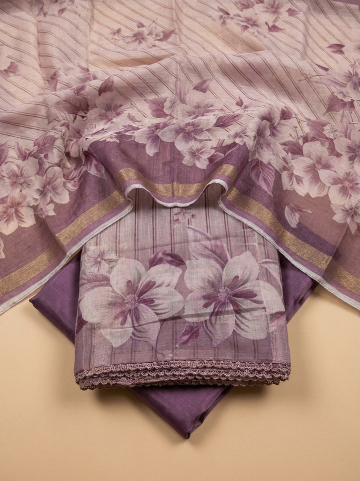 Purple Embroidery Chanderi Unstitched Dress Material