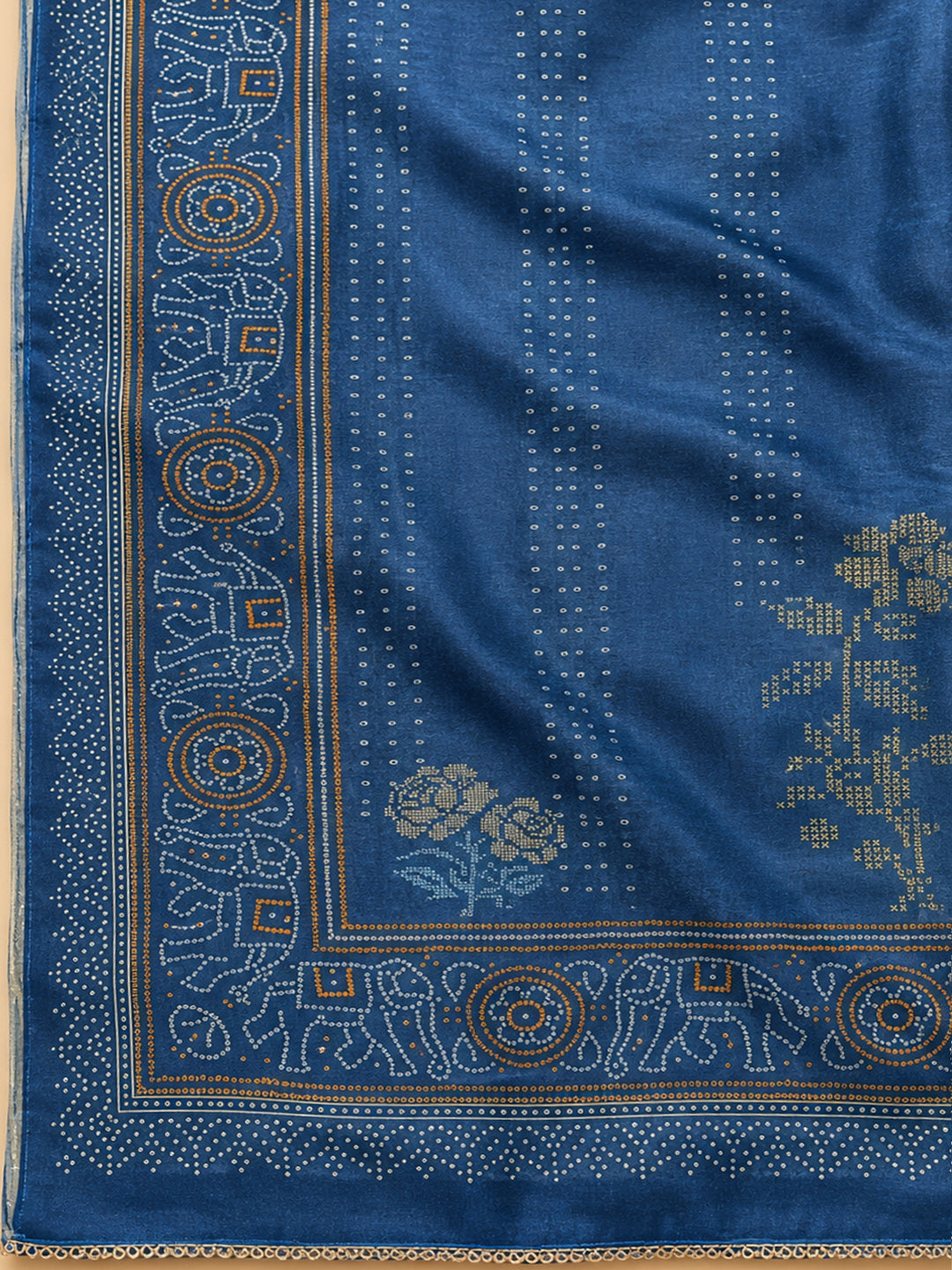 Blue Embroidery Chanderi Unstitched Dress Material