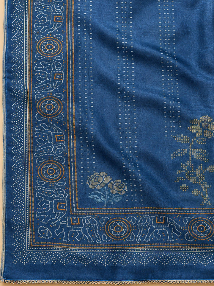 Blue Embroidery Chanderi Unstitched Dress Material