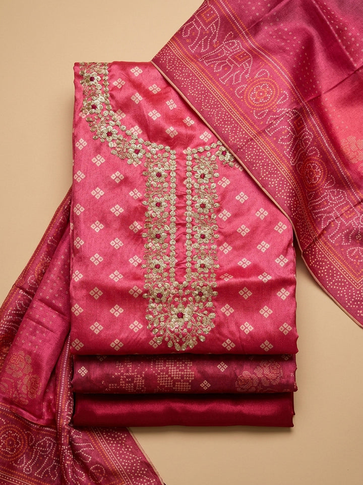 Onion Pink Embroidery Chanderi Unstitched Dress Material