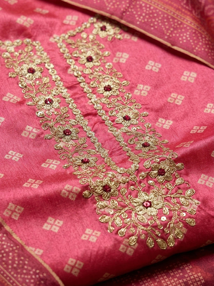 Onion Pink Embroidery Chanderi Unstitched Dress Material