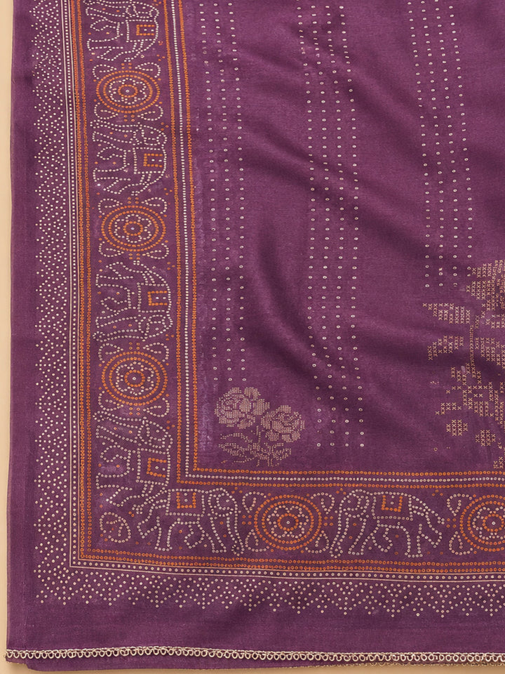 Purple Embroidery Chanderi Unstitched Dress Material