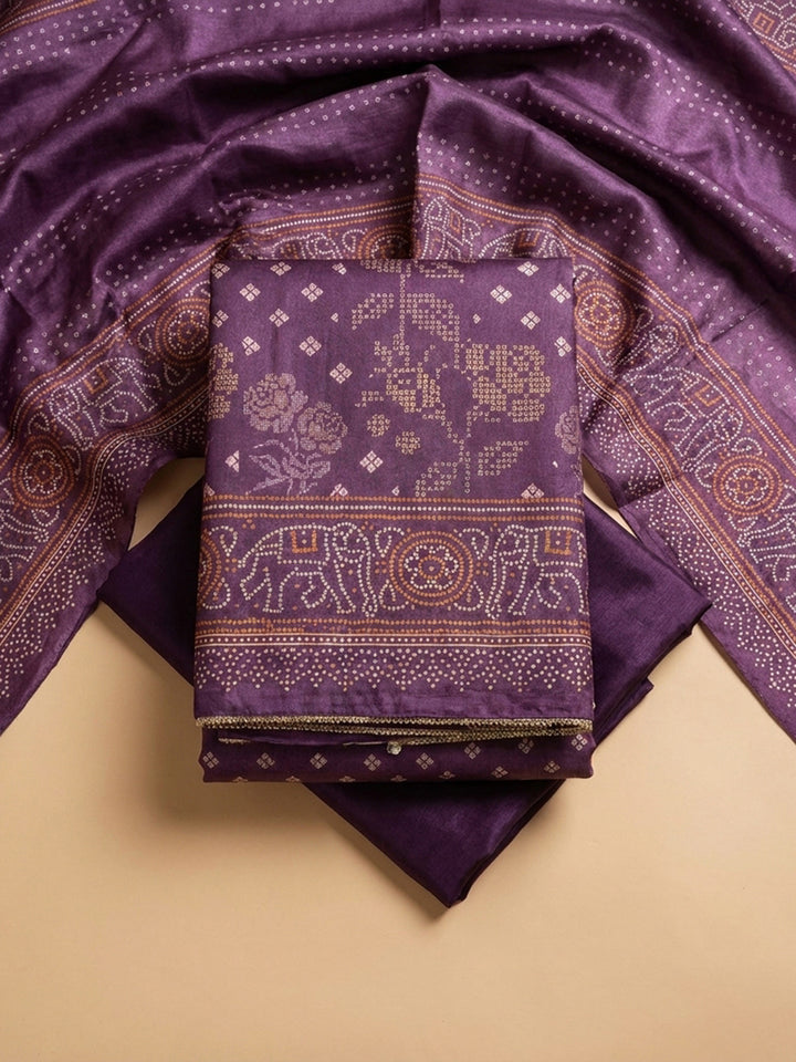 Purple Embroidery Chanderi Unstitched Dress Material