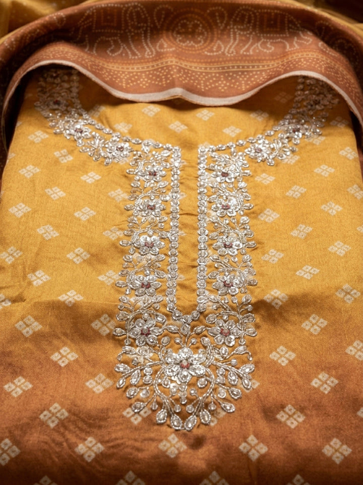 Rust Embroidery Chanderi Unstitched Dress Material