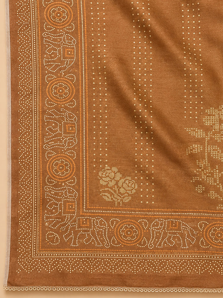 Rust Embroidery Chanderi Unstitched Dress Material