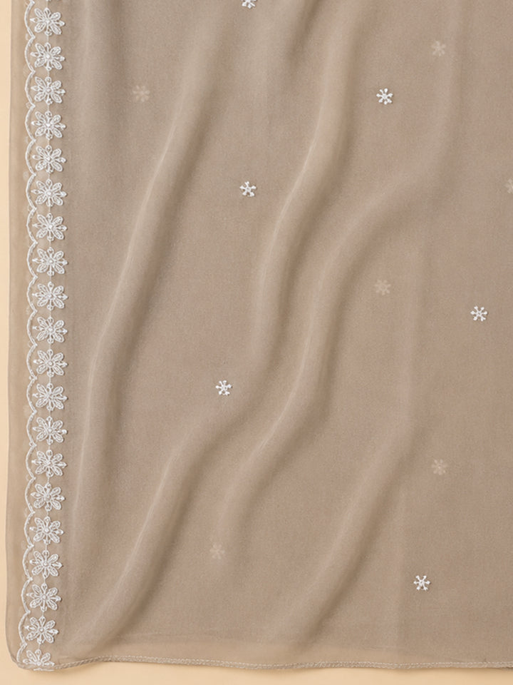 Chikoo Embroidery Chanderi Unstitched Dress Material