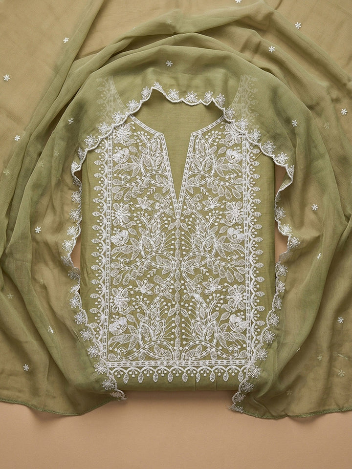 Mehndi Embroidery Chanderi Unstitched Dress Material
