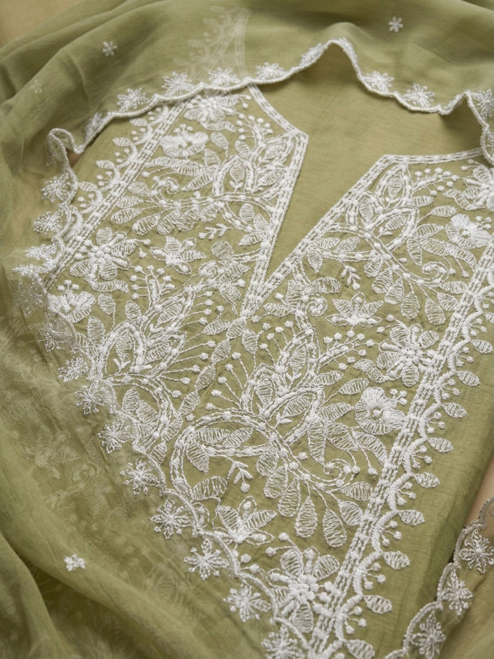 Mehndi Embroidery Chanderi Unstitched Dress Material