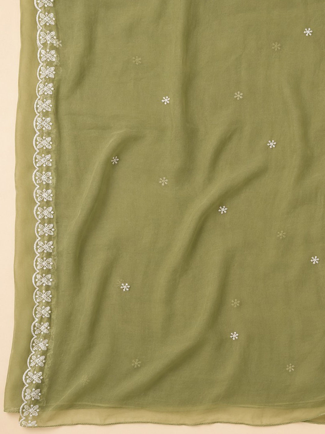 Mehndi Embroidery Chanderi Unstitched Dress Material