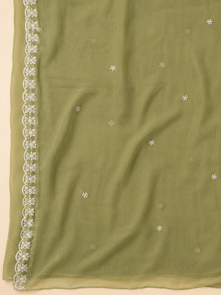 Mehndi Embroidery Chanderi Unstitched Dress Material