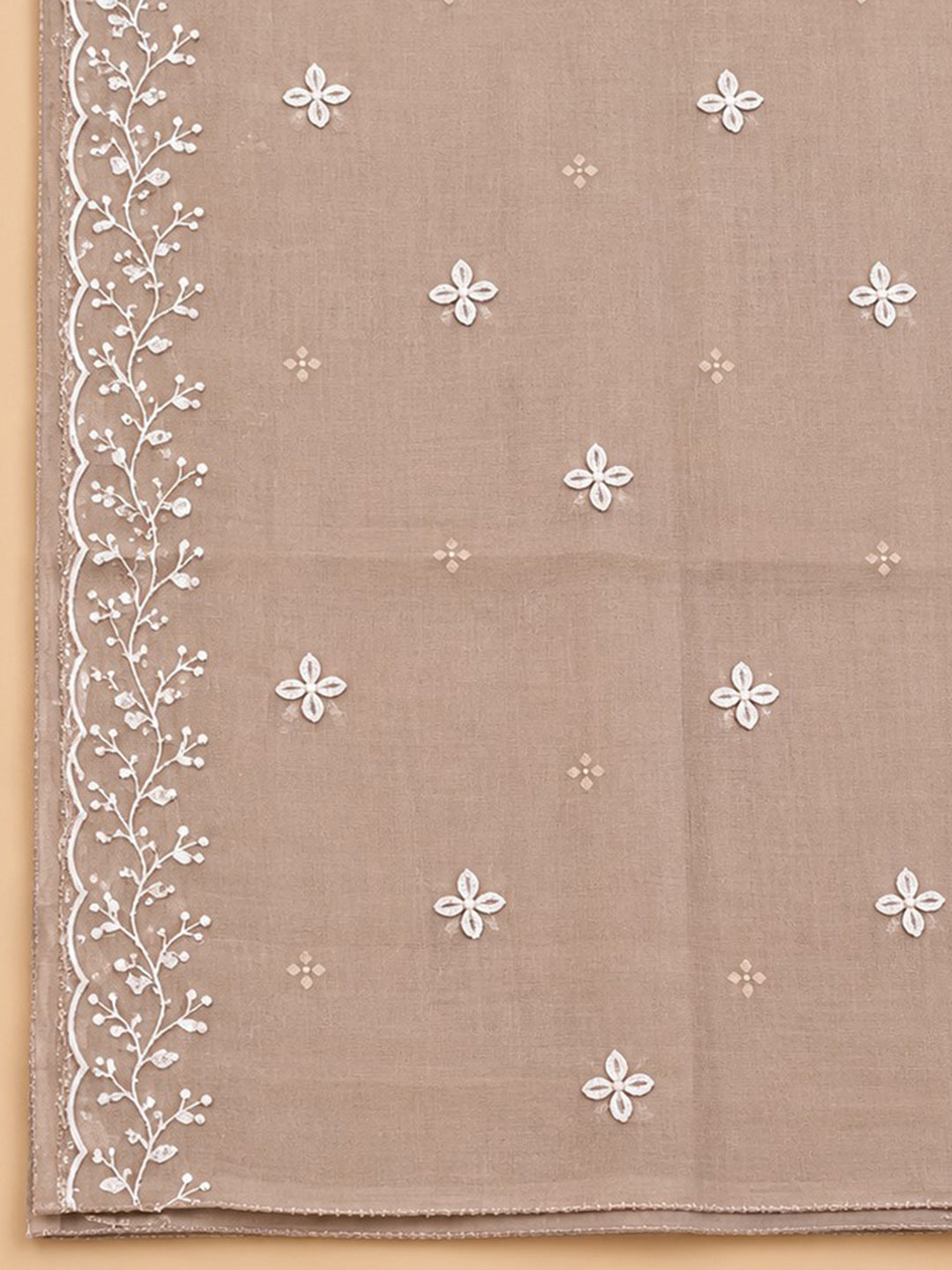 Chikoo Embroidery Chanderi Unstitched Dress Material