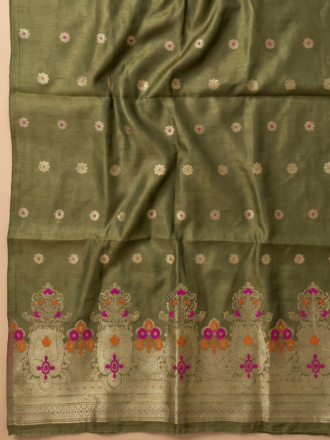 Green Embroidery Tissue Unstitched Dress Material