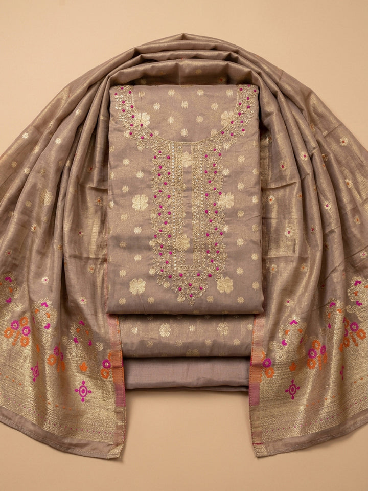 Onion Pink Embroidery Tissue Unstitched Dress Material