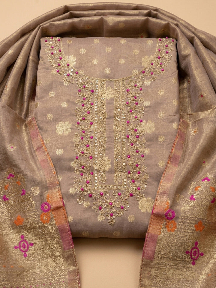 Onion Pink Embroidery Tissue Unstitched Dress Material