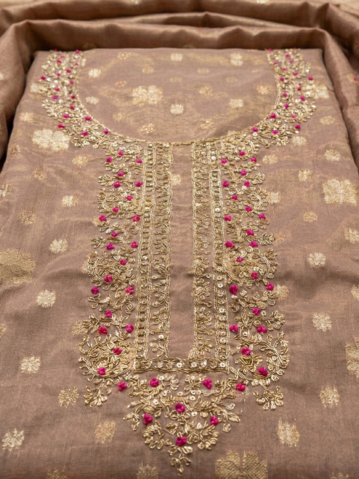Peach Embroidery Chiffon Unstitched Dress Material