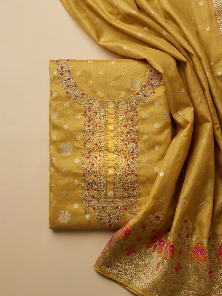 Yellow Embroidery Tissue Unstitched Dress Material