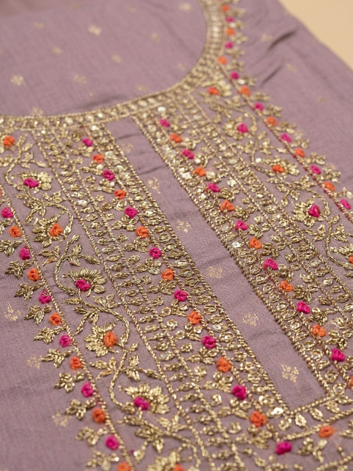 Lavender Embroidery Chanderi Unstitched Dress Material
