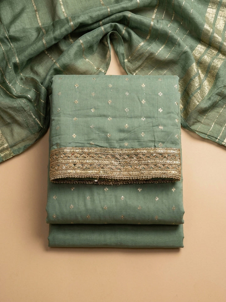 Rama Green Embroidery Chanderi Unstitched Dress Material
