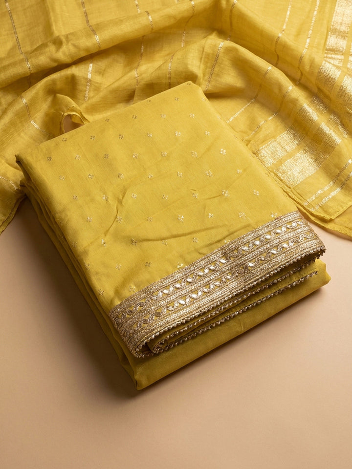 Yellow Embroidery Chanderi Unstitched Dress Material