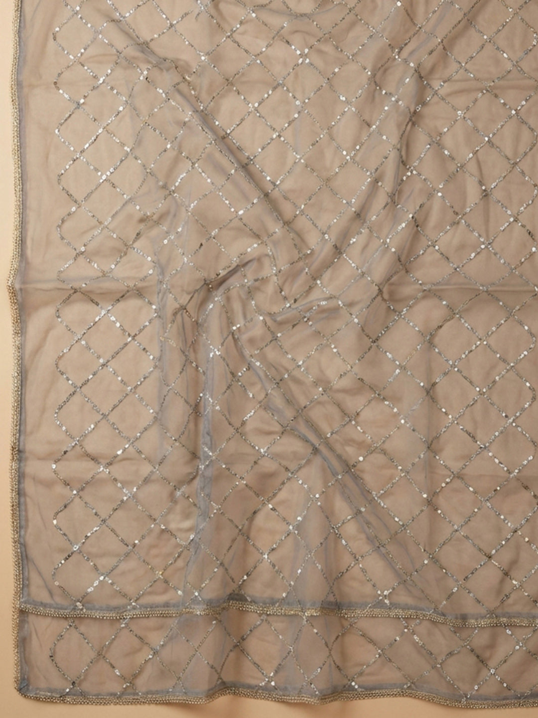 Grey Embroidery Chanderi Unstitched Dress Material