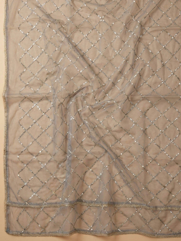Grey Embroidery Chanderi Unstitched Dress Material