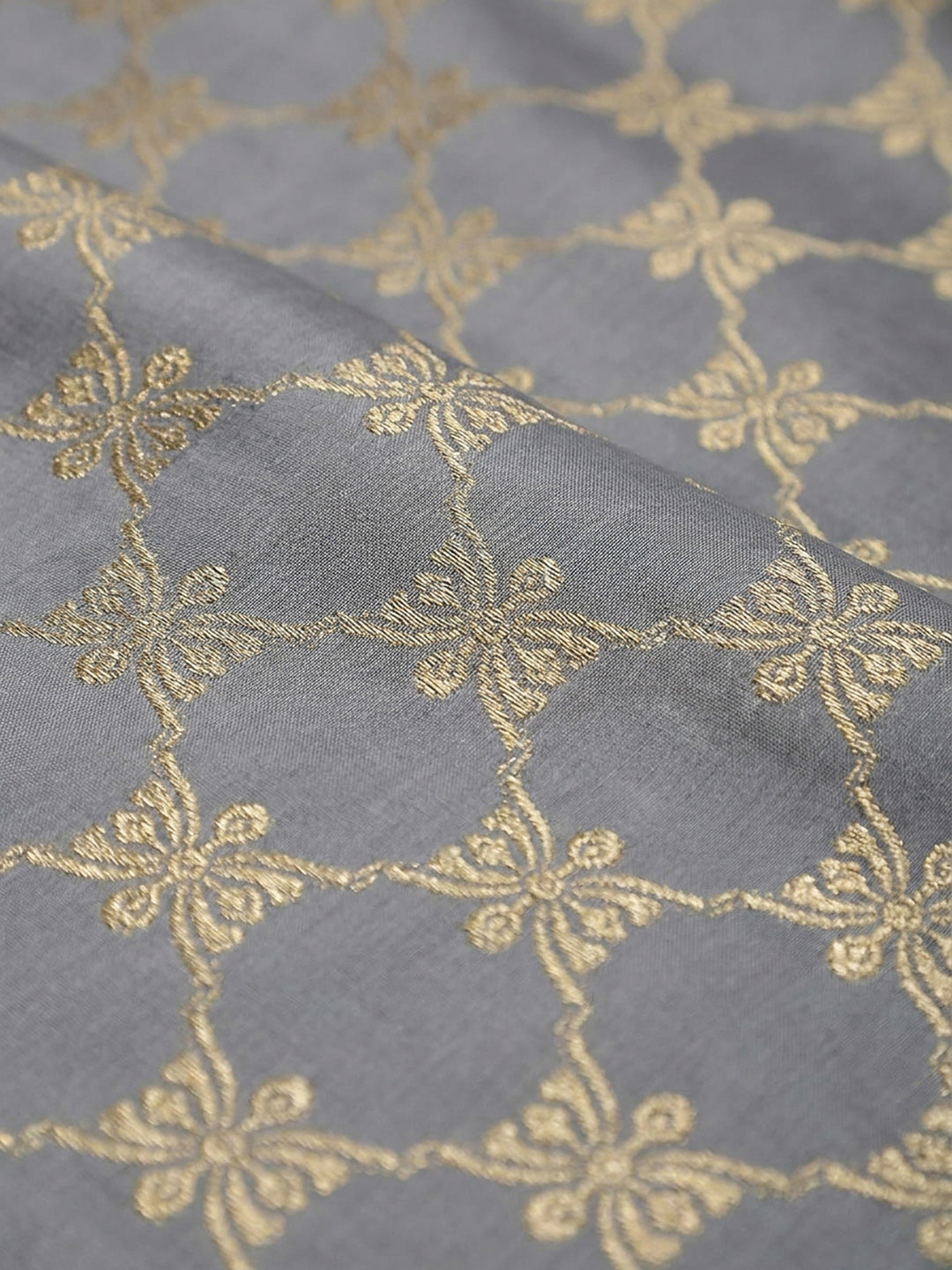 Grey Embroidery Chanderi Unstitched Dress Material