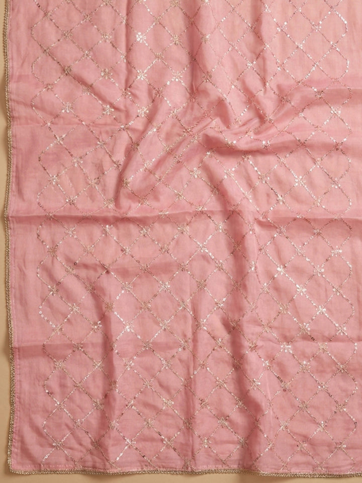 Peach Embroidery Chanderi Unstitched Dress Material