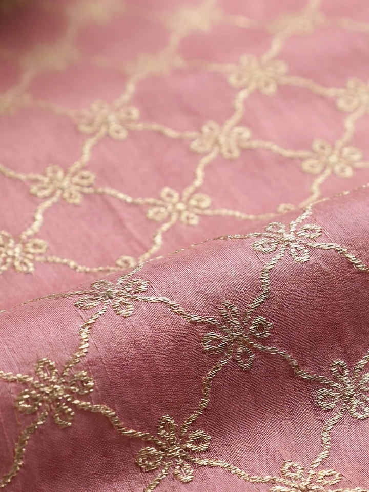 Peach Embroidery Chanderi Unstitched Dress Material