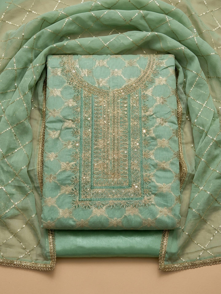 Sea Green Embroidery Chanderi Unstitched Dress Material