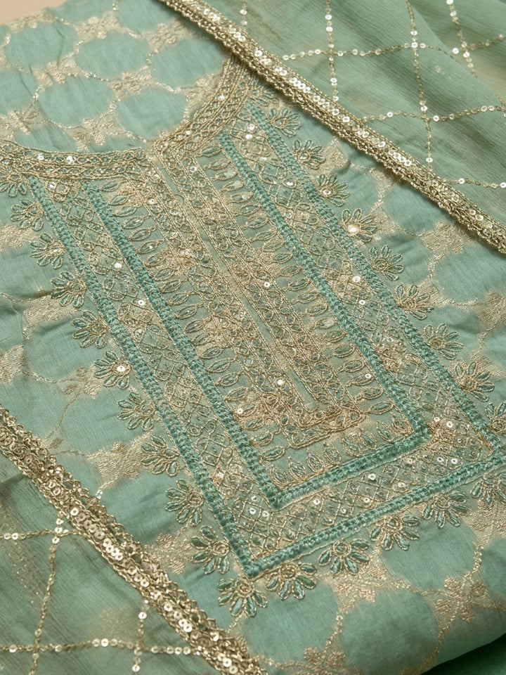Sea Green Embroidery Chanderi Unstitched Dress Material
