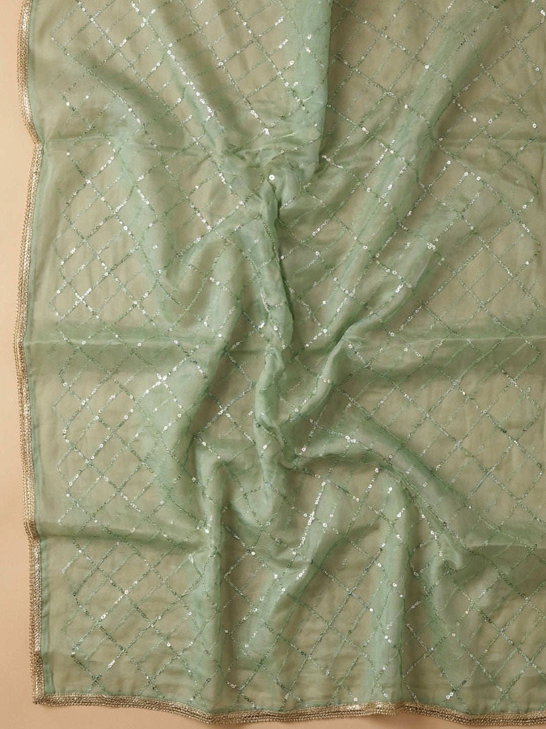 Sea Green Embroidery Chanderi Unstitched Dress Material
