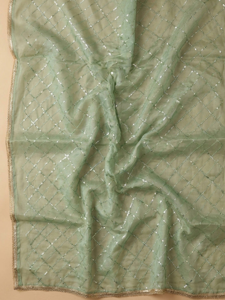 Sea Green Embroidery Chanderi Unstitched Dress Material