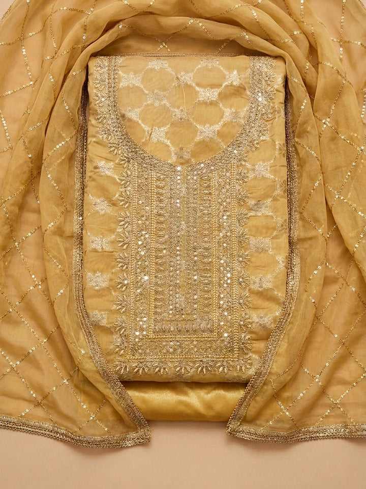Yellow Embroidery Chanderi Unstitched Dress Material