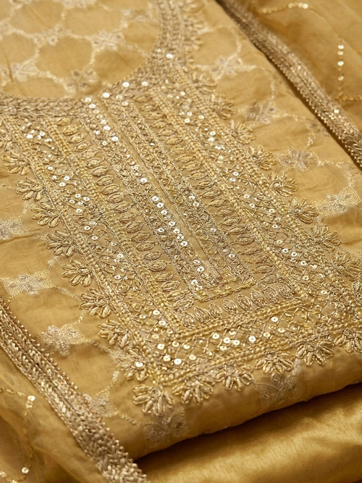 Yellow Embroidery Chanderi Unstitched Dress Material