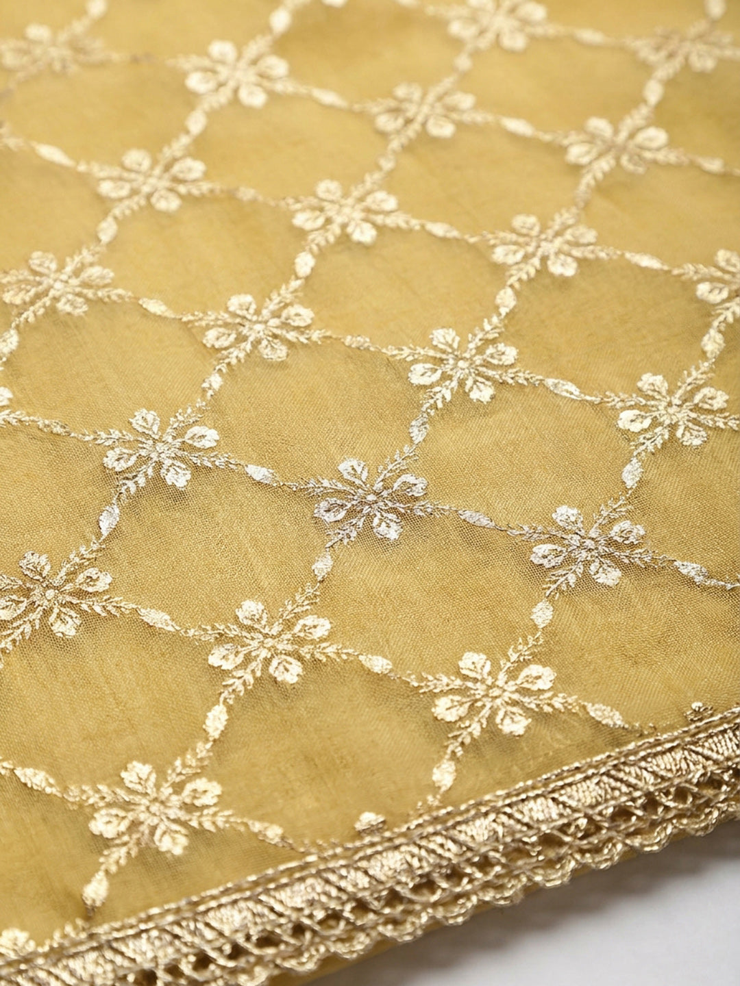 Yellow Embroidery Chanderi Unstitched Dress Material
