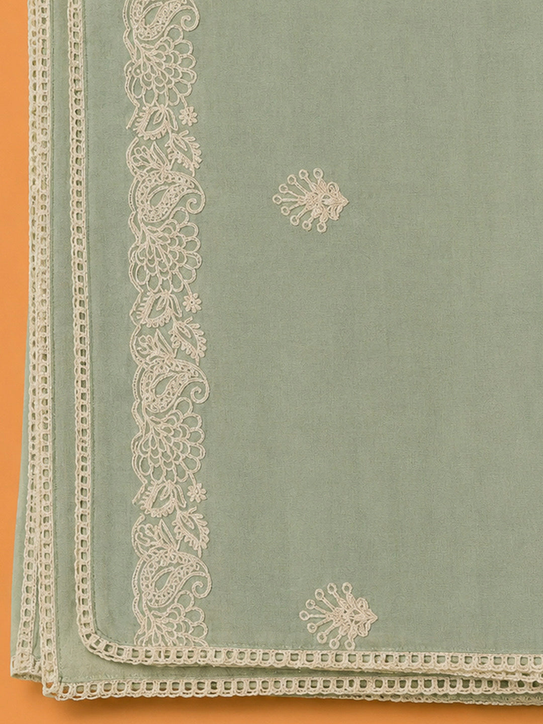 Aqua Chanderi Embroidered Unstitched Dress Material