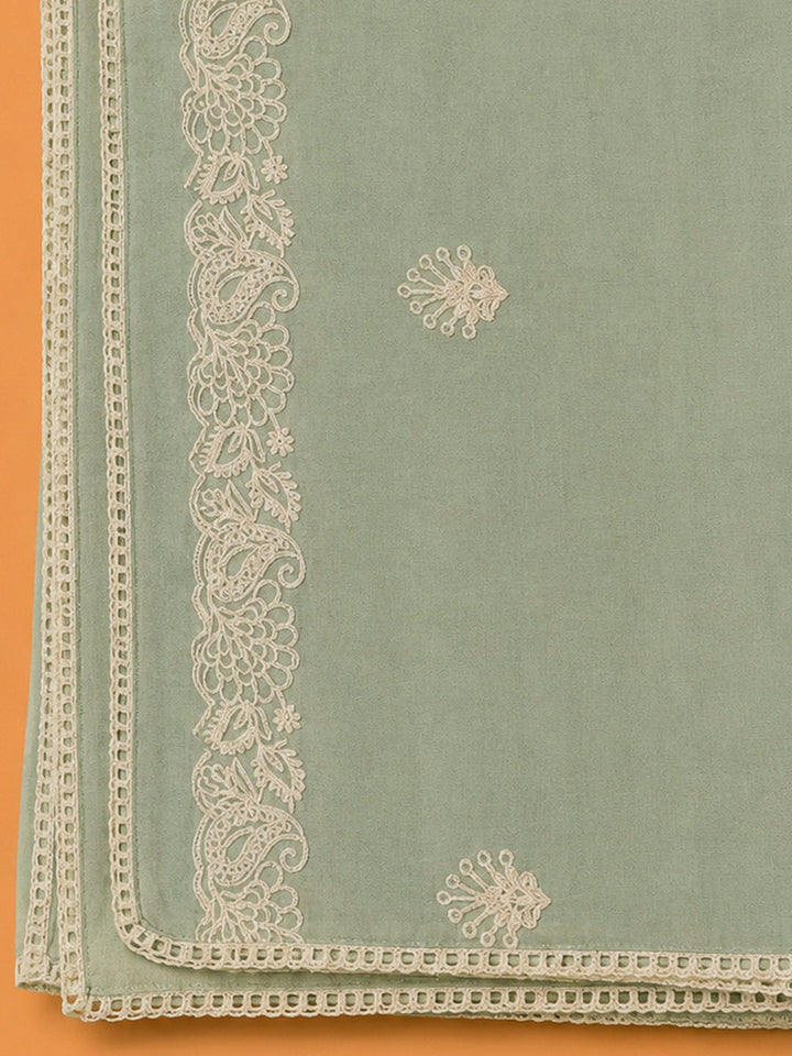 Aqua Chanderi Embroidered Unstitched Dress Material