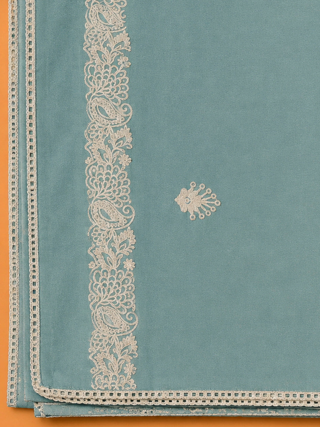 Blue Chanderi Embroidered Unstitched Dress Material