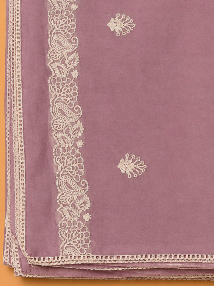 Onion Pink Chanderi Embroidered Unstitched Dress Material