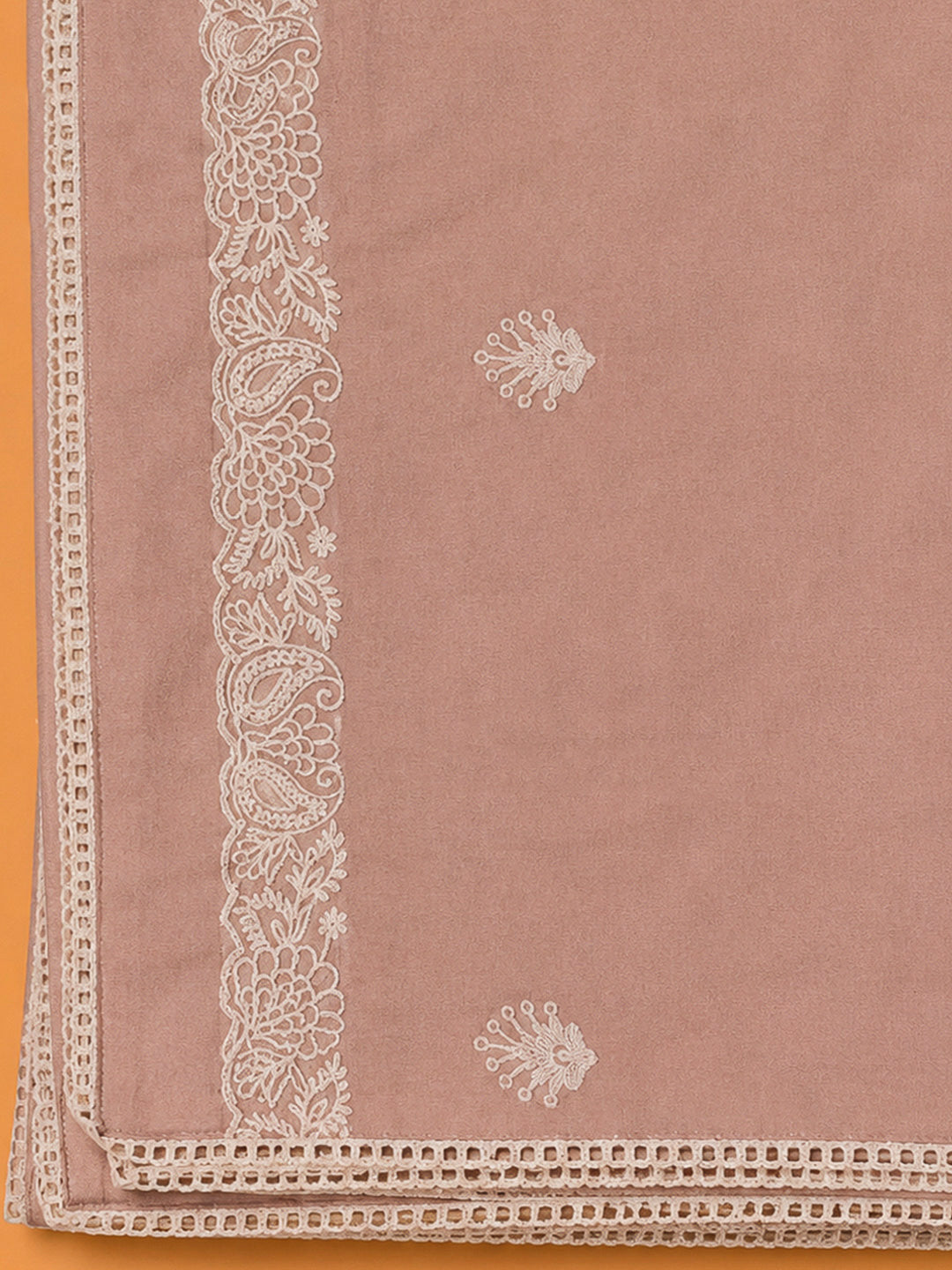 Peach Chanderi Embroidered Unstitched Dress Material