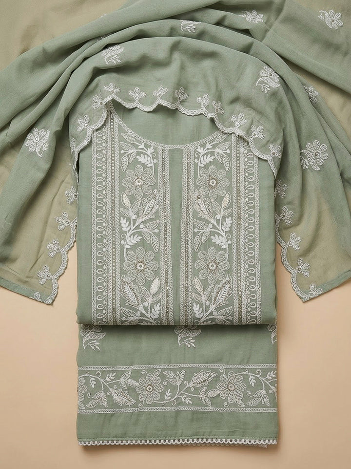 Aqua Chanderi Embroidered Unstitched Dress Material