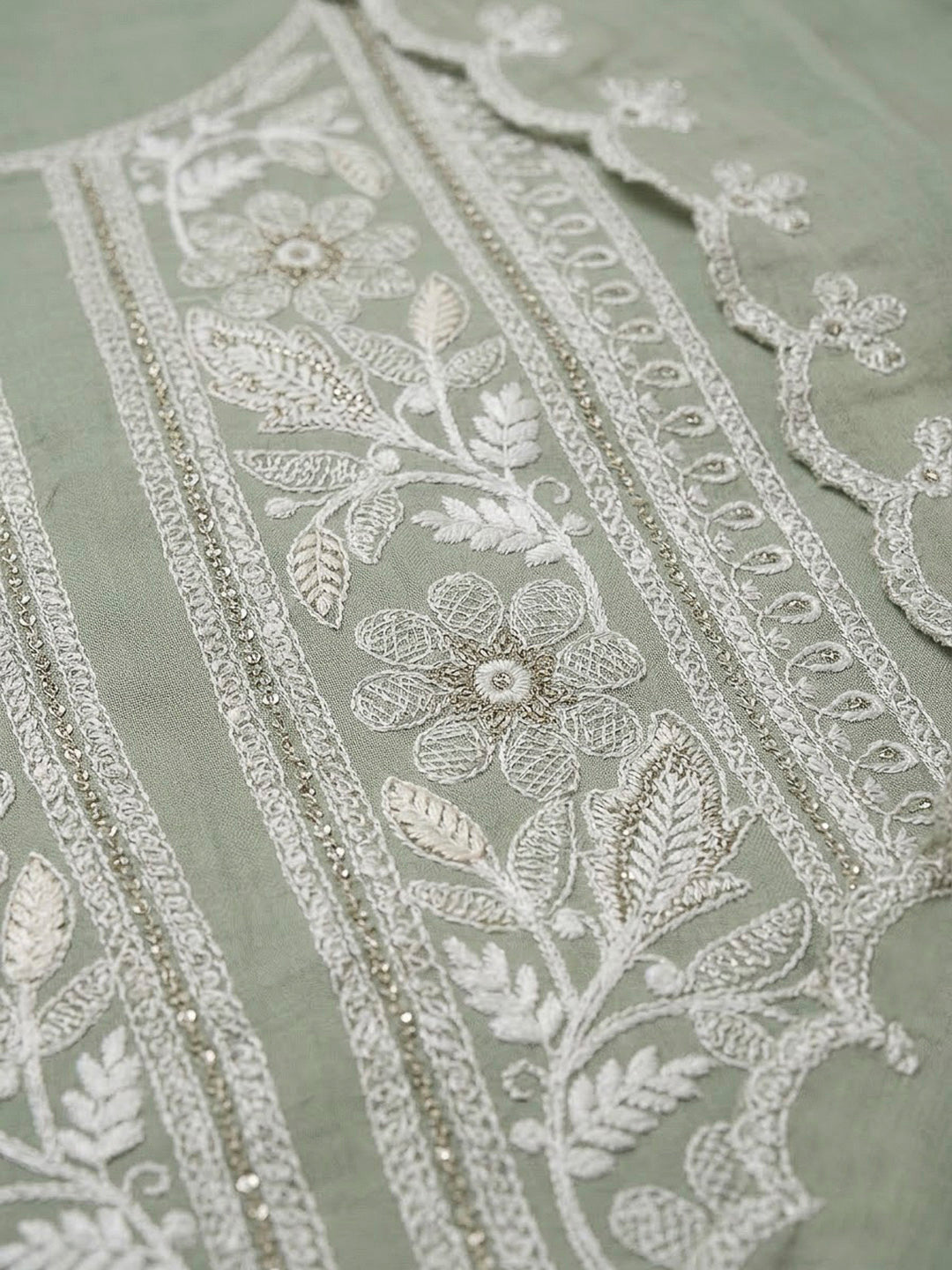 Aqua Chanderi Embroidered Unstitched Dress Material