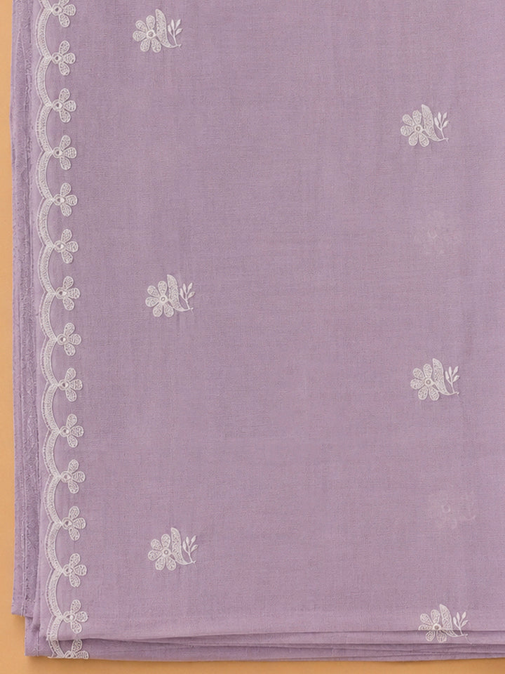 Lavender Chanderi Embroidered Unstitched Dress Material
