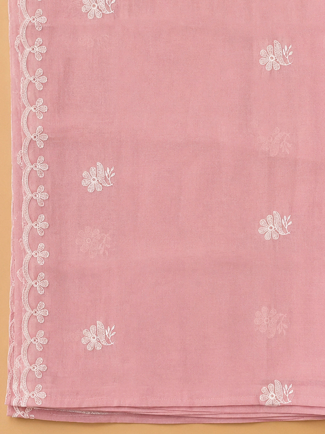 Peach Chanderi Embroidered Unstitched Dress Material
