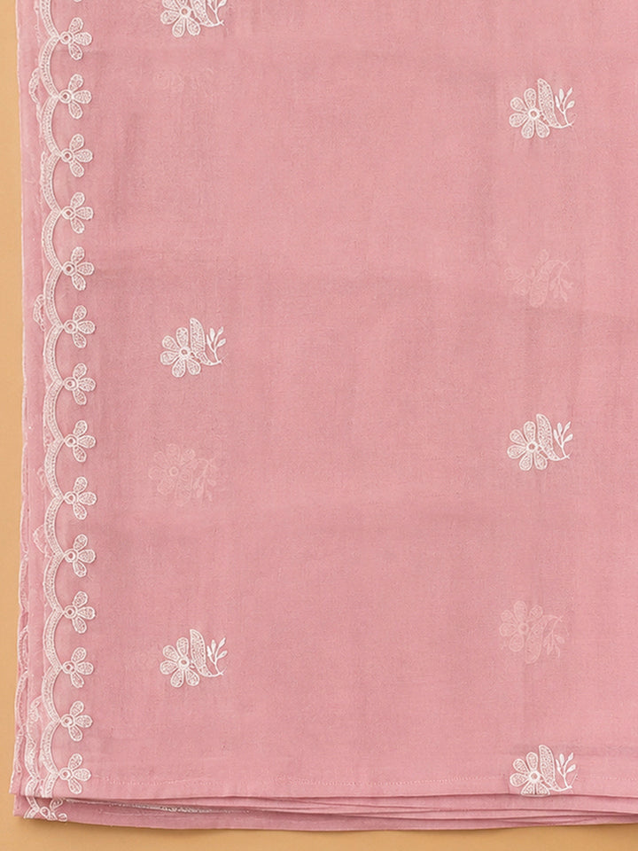 Peach Chanderi Embroidered Unstitched Dress Material