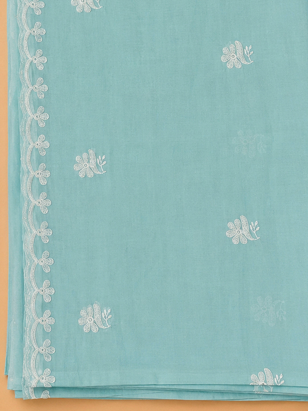 Sky Blue Chanderi Embroidered Unstitched Dress Material