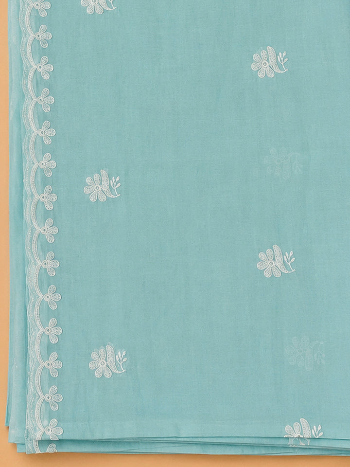 Sky Blue Chanderi Embroidered Unstitched Dress Material